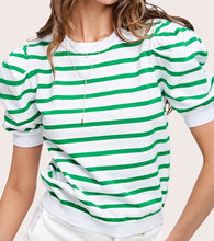 Load image into Gallery viewer, Green & White Stripe Puff Short Sleeve