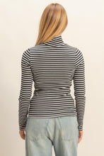 Load image into Gallery viewer, Black & Gray Stripe Fitted Mock Neck