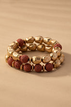 Load image into Gallery viewer, Gold & Lava Stone Bead Bracelet Sets