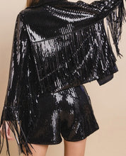 Load image into Gallery viewer, Black Sequin Fringed Collar Jacket