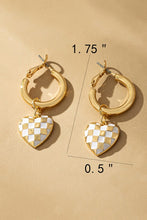 Load image into Gallery viewer, Red or White Checker Print Heart Drop Huggie Earrings