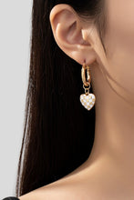 Load image into Gallery viewer, Red or White Checker Print Heart Drop Huggie Earrings
