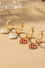 Load image into Gallery viewer, Red or White Checker Print Heart Drop Huggie Earrings