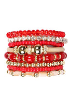 Load image into Gallery viewer, Red & Gold Multibead Bracelet Set