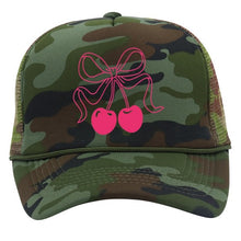 Load image into Gallery viewer, Camo Cherry Bow Trucker Hat