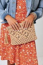Load image into Gallery viewer, Camel Bohemian Tassel Crochet Clutch