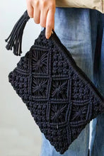 Load image into Gallery viewer, Black Bohemian Tassel Crochet Clutch
