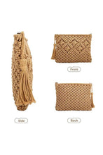 Load image into Gallery viewer, Camel Bohemian Tassel Crochet Clutch