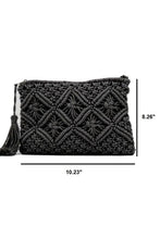Load image into Gallery viewer, Black Bohemian Tassel Crochet Clutch