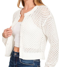 Load image into Gallery viewer, Ivory Crochet Cardigan Sweater