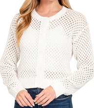 Load image into Gallery viewer, Ivory Crochet Cardigan Sweater