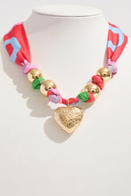 Load image into Gallery viewer, Scarf Necklace w/ Beads & Heart Charm