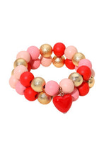 Load image into Gallery viewer, Valentine 2-Strand Bracelet Set w/ Heart Charm