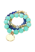 Load image into Gallery viewer, Round Bead Bracelet Sets w/ Hammered Metal Disc Charm