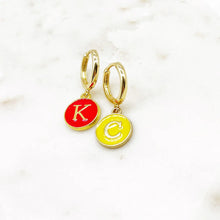 Load image into Gallery viewer, Red & Yellow Charm Huggie Hoop Earrings