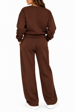 Load image into Gallery viewer, Brown Fleece-Lined Sweatshirt & Wide Leg Pants Set