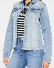 Load image into Gallery viewer, Light Denim Frayed Hem Trucker Jacket