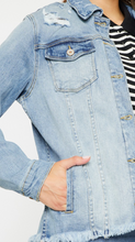 Load image into Gallery viewer, Light Denim Frayed Hem Trucker Jacket
