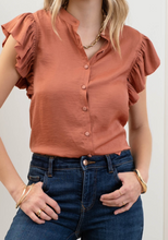 Load image into Gallery viewer, Sienna Button Down Ruffle Sleeve Blouse