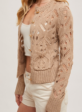 Load image into Gallery viewer, Taupe Button Down Pointelle Knit Cardigan