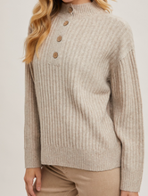 Load image into Gallery viewer, Oatmeal Henley Knit Sweater w/ Buttons