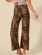 Load image into Gallery viewer, Animal Print Frayed Hem Wide Leg Pants