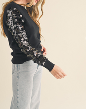 Load image into Gallery viewer, Black Sweater w/ Sequin Sleeves