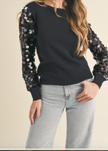Load image into Gallery viewer, Black Sweater w/ Sequin Sleeves