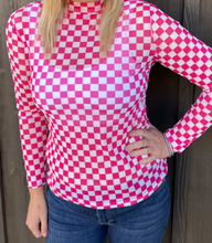 Load image into Gallery viewer, Pink & White Checker Long Sleeve Mesh Top