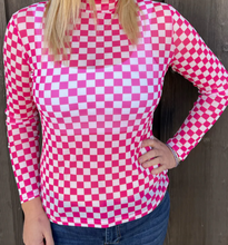 Load image into Gallery viewer, Pink & White Checker Long Sleeve Mesh Top