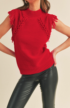 Load image into Gallery viewer, Red Sleeveless Fringe Shoulder Sweater