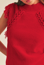 Load image into Gallery viewer, Red Sleeveless Fringe Shoulder Sweater