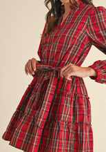 Load image into Gallery viewer, Red Plaid V-Neck Dress