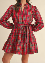 Load image into Gallery viewer, Red Plaid V-Neck Dress