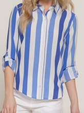Load image into Gallery viewer, Blue Wide Stripe Button Down Shirt