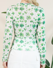 Load image into Gallery viewer, Green Shamrock Mesh Long Sleeve Top