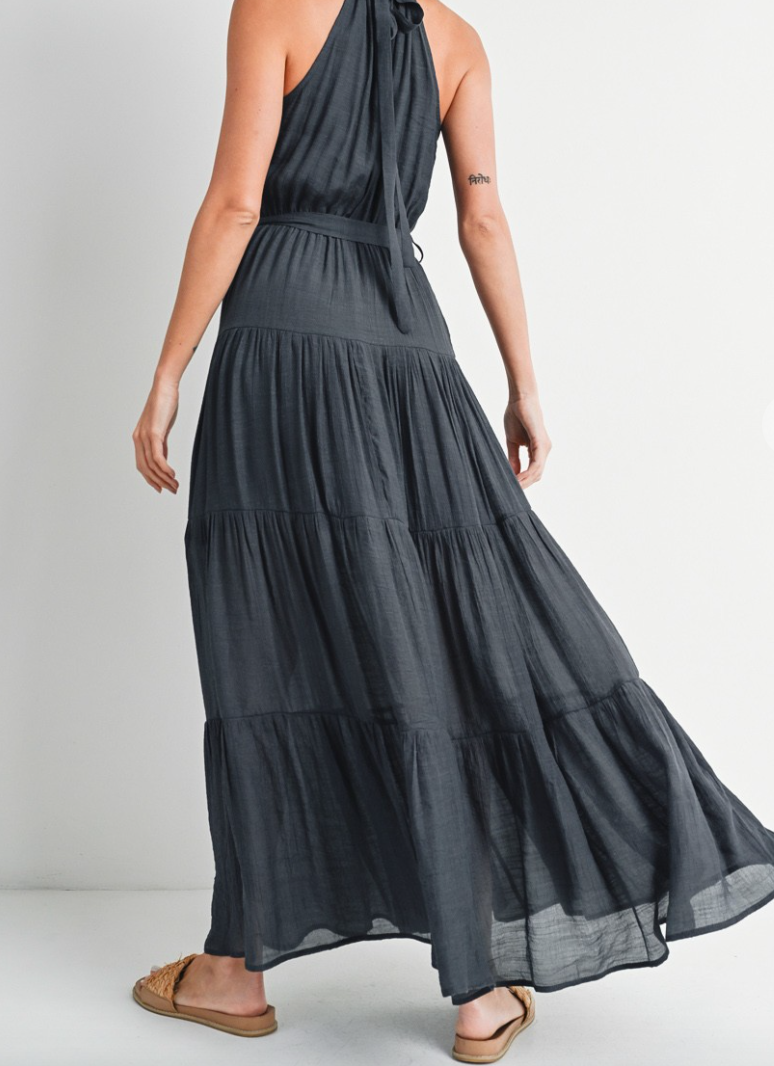 Ash Gray Halter Maxi Dress  STYLE HOUSE Boutique