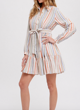 Load image into Gallery viewer, Rust, Blue, Tan Stripe Dress