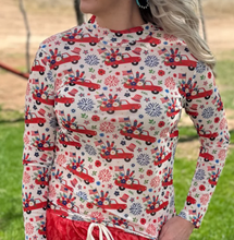 Load image into Gallery viewer, Red, White, & Blue Freedom & Fireworks Mesh Long Sleeve Top