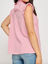 Load image into Gallery viewer, Red & White Stripe Sleeveless Ruffle Top