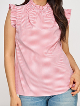 Load image into Gallery viewer, Red & White Stripe Sleeveless Ruffle Top