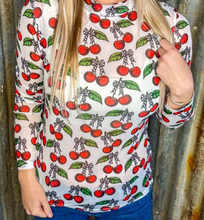 Load image into Gallery viewer, Cherry w/ B+W Checker Bow Long Sleeve Mesh Top