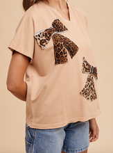 Load image into Gallery viewer, Latte V-Neck w/ Animal Print Bows