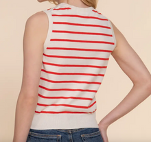 Load image into Gallery viewer, Red & White Stripe Sleeveless Sweater