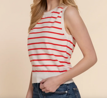 Load image into Gallery viewer, Red & White Stripe Sleeveless Sweater