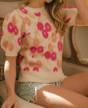 Load image into Gallery viewer, Cream Floral Pattern Sweater w/ Puff Sleeves