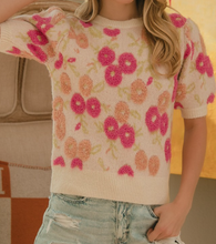 Load image into Gallery viewer, Cream Floral Pattern Sweater w/ Puff Sleeves