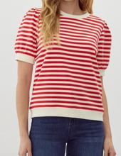 Load image into Gallery viewer, Red & Cream Stripe Top w/ Puff Sleeve