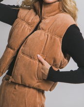 Load image into Gallery viewer, Camel Corduroy Zip-Up Puffer Vest