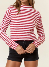 Load image into Gallery viewer, Brick & White Stripe Rib Mock Neck Long Sleeve